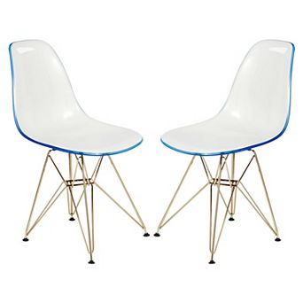 LeisureMod Cresco Modern Acrylic Dining Chair Eiffel Gold Base Accent Chair, Set of 2