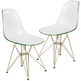 LeisureMod Cresco Modern Acrylic Dining Chair Eiffel Gold Base Accent Chair, Set of 2