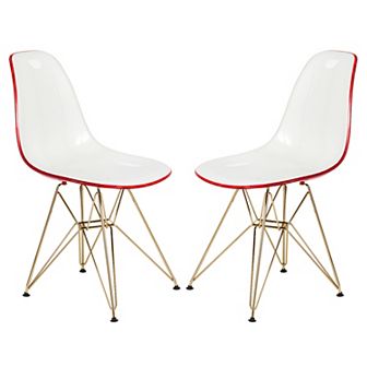 LeisureMod Cresco Modern Acrylic Dining Chair Eiffel Gold Base Accent Chair, Set of 2