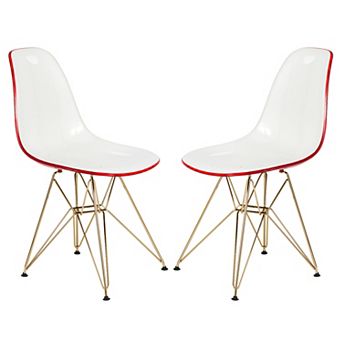 LeisureMod Cresco Modern Acrylic Dining Chair Eiffel Gold Base Accent Chair, Set of 2