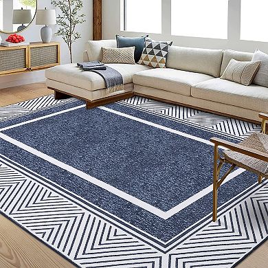 Garvee Modern Bordered Washable Area Rugs Soft Washable Floorcover Mat for Bedroom Living Room
