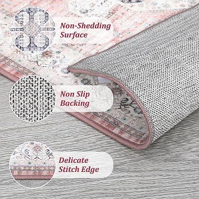 Garvee Distressed Floral Area Rug Vintage Washable Floor Cover