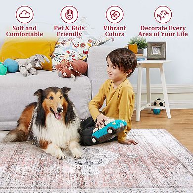 Garvee Distressed Floral Area Rug Vintage Washable Floor Cover