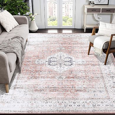 Garvee Distressed Floral Area Rug Vintage Washable Floor Cover