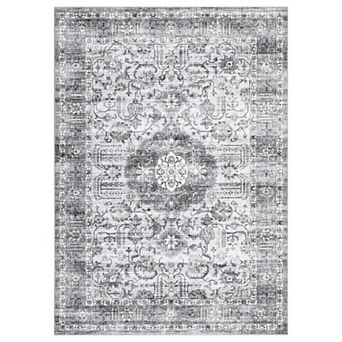 Garvee Distressed Floral Print Washable Area and Vintage Throw Rug