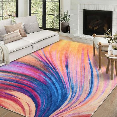 Garvee Abstract Colorful Brush Stroke Area Rug Soft Washable Carpet for Living Room