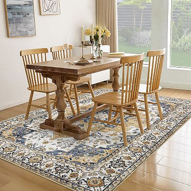 Garvee Washable Vintage Oriental Floral Rugs Low Pile Retro Accent Kitchen Carpet