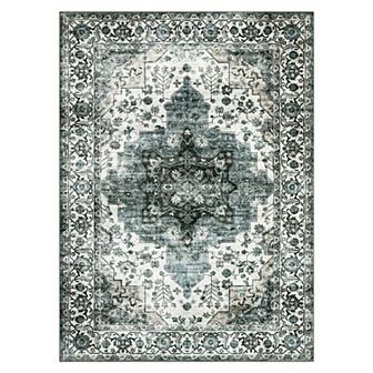 Garvee Washable Vintage Oriental Floral Rugs Low Pile Retro Accent Kitchen Carpet
