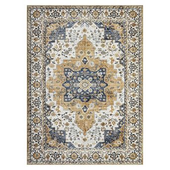 Garvee Washable Vintage Oriental Floral Rugs Low Pile Retro Accent Kitchen Carpet