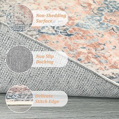 Garvee Vintage Floral Print Area Rug Retro Accent Throw Carpet for Bedroom Living Room