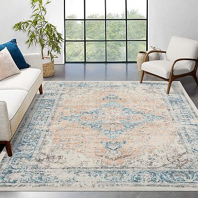 Garvee Vintage Floral Print Area Rug Retro Accent Throw Carpet for Bedroom Living Room