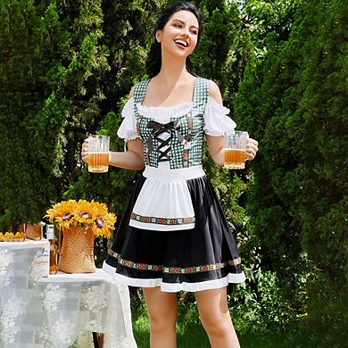 Women's 3 Pieces German Dirndl Dress Costumes For Traditional Bavarian Oktoberfest Carnival