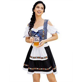 Women's 3 pc German Dirndl Dress Costumes For Traditional Bavarian Oktoberfest Carnival