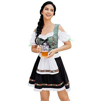 Women's 3 pc German Dirndl Dress Costumes For Traditional Bavarian Oktoberfest Carnival