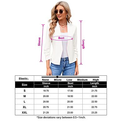 Women's 3/4 Sleeve Blazer Casual Open Front Cardigan Office Cropped Blazer Jacket