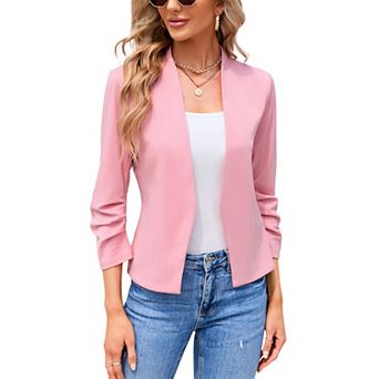 Women's 3/4 Sleeve Blazer Casual Open Front Cardigan Office Cropped Blazer Jacket