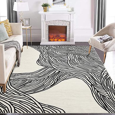 Garvee Contemporary Curve Striped Area Rug & Modern Throw Carpet for Home Decor