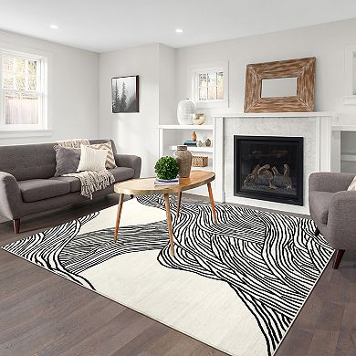 Garvee Contemporary Curve Striped Area Rug & Modern Throw Carpet for Home Decor