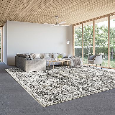 Garvee Distressed Floral Pattern Rug Machine Washable Throw Carpet Tropical Print Floorcover