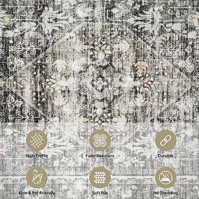 Garvee Distressed Floral Pattern Rug Machine Washable Throw Carpet Tropical Print Floorcover
