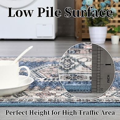 Garvee Machine Washable Vintage Area Rug Floral Print Throw Carpet for Bedroom Living Room