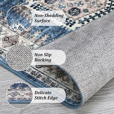 Garvee Machine Washable Vintage Area Rug Floral Print Throw Carpet for Bedroom Living Room