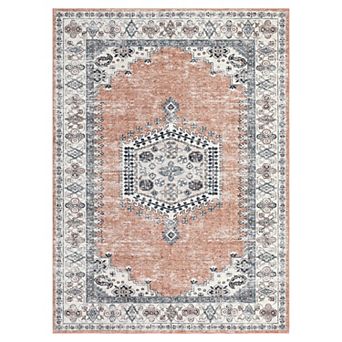 Garvee Machine Washable Vintage Area Rug Floral Print Throw Carpet for Bedroom Living Room