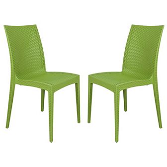 LeisureMod Weave Mace Indoor/Outdoor Dining Chair (Armless), Set of 2