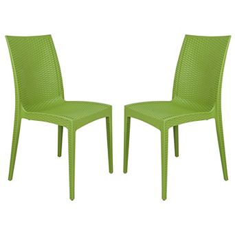 LeisureMod Weave Mace Indoor/Outdoor Dining Chair (Armless), Set of 2