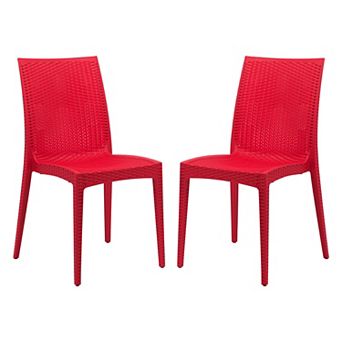 LeisureMod Weave Mace Indoor/Outdoor Dining Chair (Armless), Set of 2