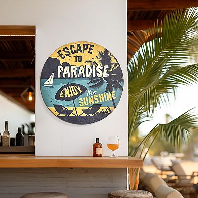 American Art Décor Escape to Paradise Round Wall Plaque