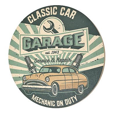 American Art Décor Classic Car Garage Round Wall Plaque
