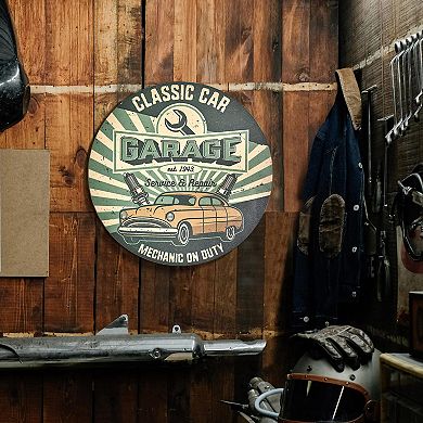 American Art Décor Classic Car Garage Round Wall Plaque