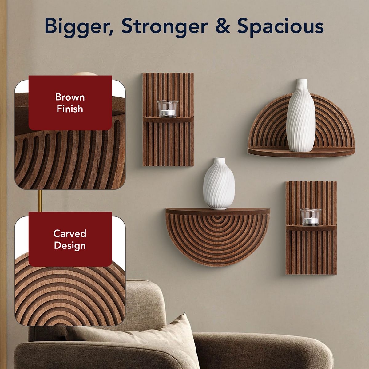 American Art Décor half circles angles shelf wall decor set on wall