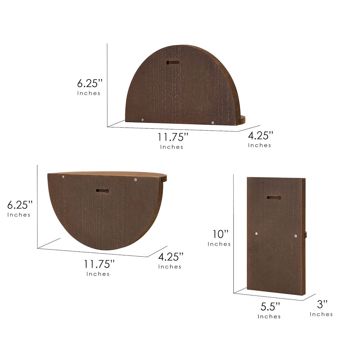 More dimensions for American Art Décor half circles angles shelf wall decor set