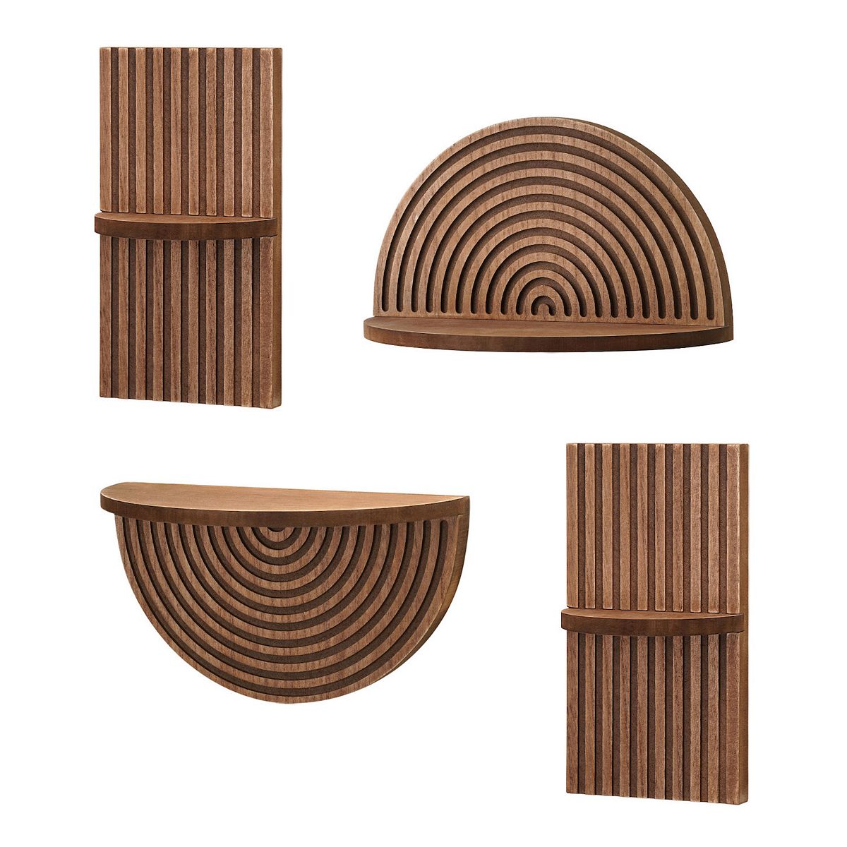 Brown wood shelf wall decor set pieces shown together