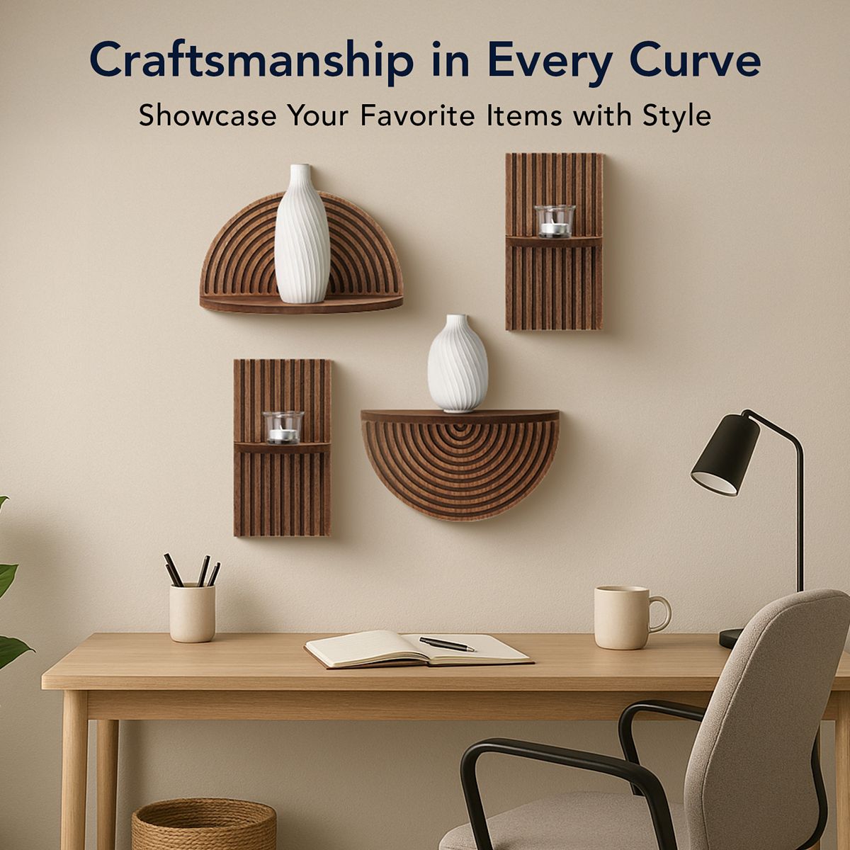 American Art Décor half circles angles shelf wall decor set styled with decor