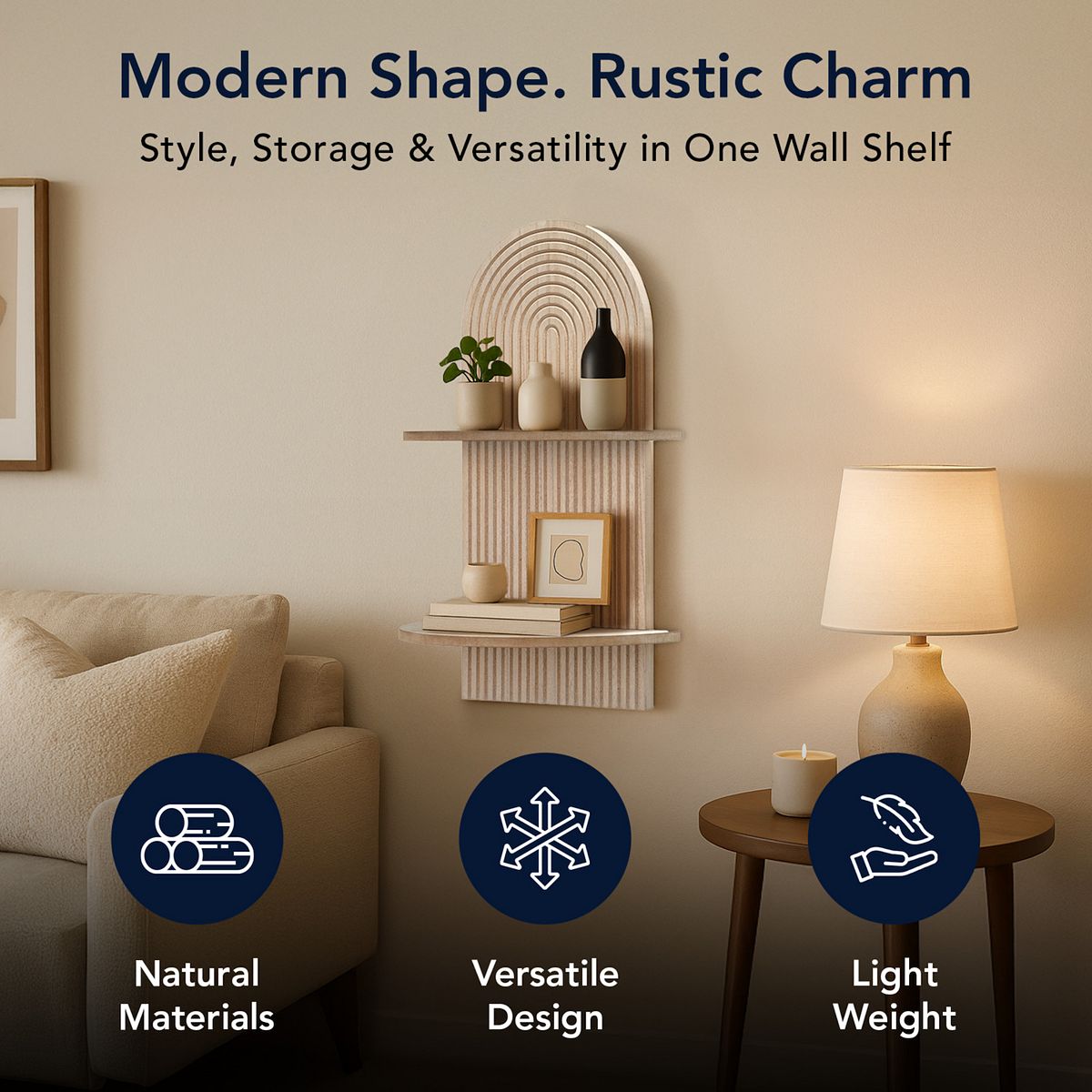 Modern Shape, Rustic Charm features icons