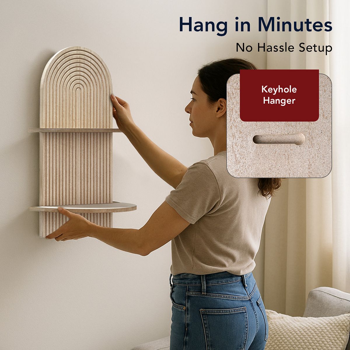 Person hanging Lunar Ledges holder on wall