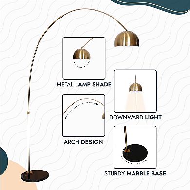 Leisuremod Arco Modern Arched Floor Lamp With Black Round Marble Base And Metal Dome Lamp Shade