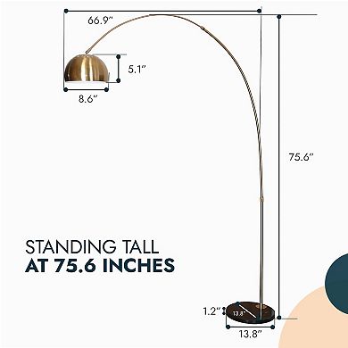 Leisuremod Arco Modern Arched Floor Lamp With Black Round Marble Base And Metal Dome Lamp Shade