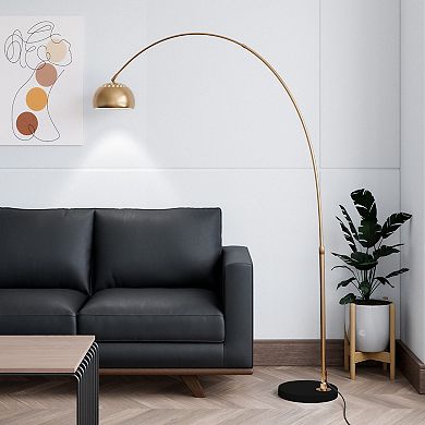 Leisuremod Arco Modern Arched Floor Lamp With Black Round Marble Base And Metal Dome Lamp Shade