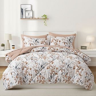 Unikome 7 pc Printed Down Alternative Bedding Set Complete Comforter Set With Stylish Design