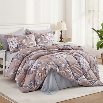 Unikome 7 pc Printed Down Alternative Bedding Set Complete Comforter Set With Stylish Design