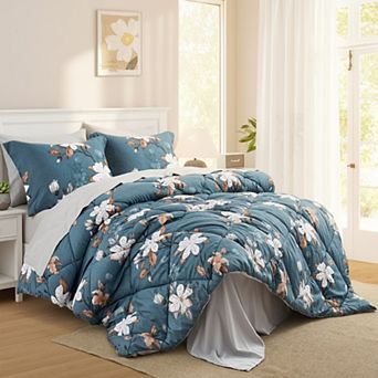 Unikome 7 pc Printed Down Alternative Bedding Set Complete Comforter Set With Stylish Design