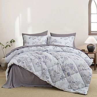 Unikome 7 pc Printed Down Alternative Bedding Set Complete Comforter Set With Stylish Design