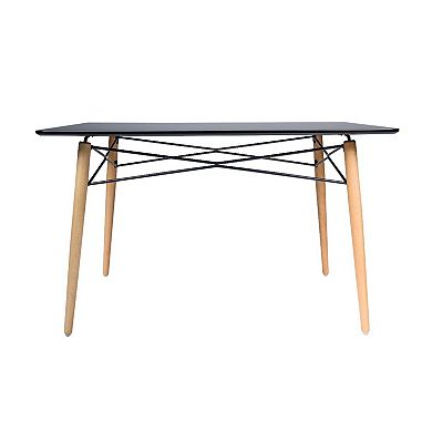 LeisureMod Dover 4Ft Rectangle Wooden Top Dining Table W/ Natural Wood Eiffel Base