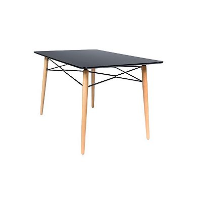 LeisureMod Dover 4Ft Rectangle Wooden Top Dining Table W/ Natural Wood Eiffel Base