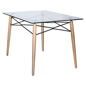 LeisureMod Dover 4Ft Rectangle Wooden Top Dining Table W/ Natural Wood Eiffel Base