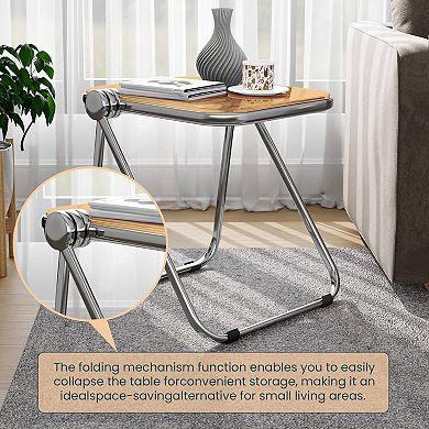 Leisuremod Lawrence Modern Rectangular Folding Side Table In Chrome Finish With Plastic Tabletop